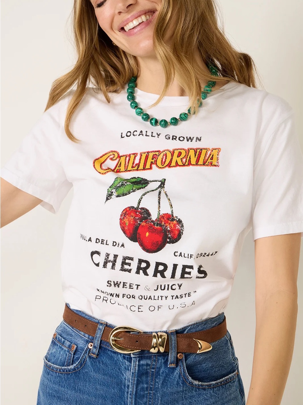 Sunny somewhere cherry 100% cotton graphic top. Boho, preppy,